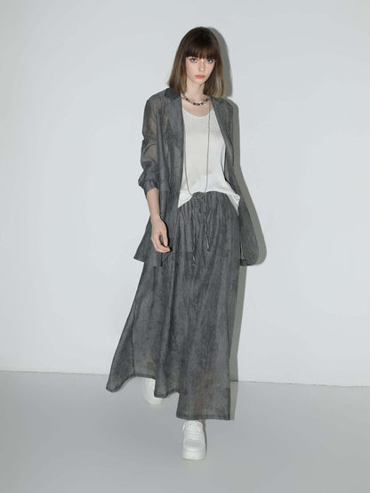 Ink-Washed Draped Striped Blazer